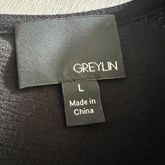 Greylin Isla Jumpsuit LARGE Contrast Stitching Crop Wide Leg Belted Crepe Tie - Picture 11 of 11